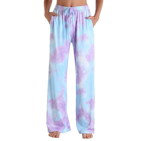 

Liveday Women\ s Comfy Casual Pajama Pants Floral Print Drawstring Pocketed Palazzo Lounge Pants Wide Leg Loose