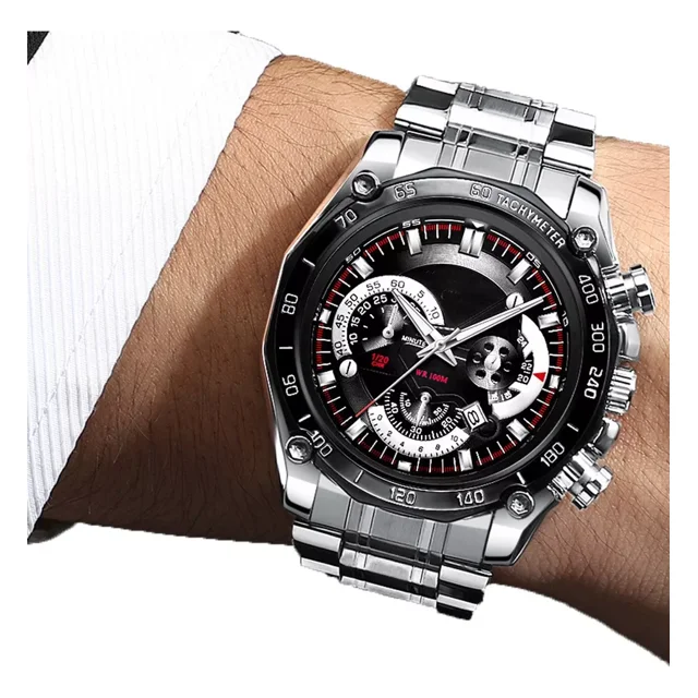 Reloj Acero Inoxidable Fechador Anti Rayaduras Waterproof Cx Color de la correa Negro