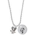 thumbnail image 1 of Delight Jewelry Silvertone Small Eagle - Mascot Silvertone Script Initial Disc - P - Charm Necklace, 20"+3", 1 of 4