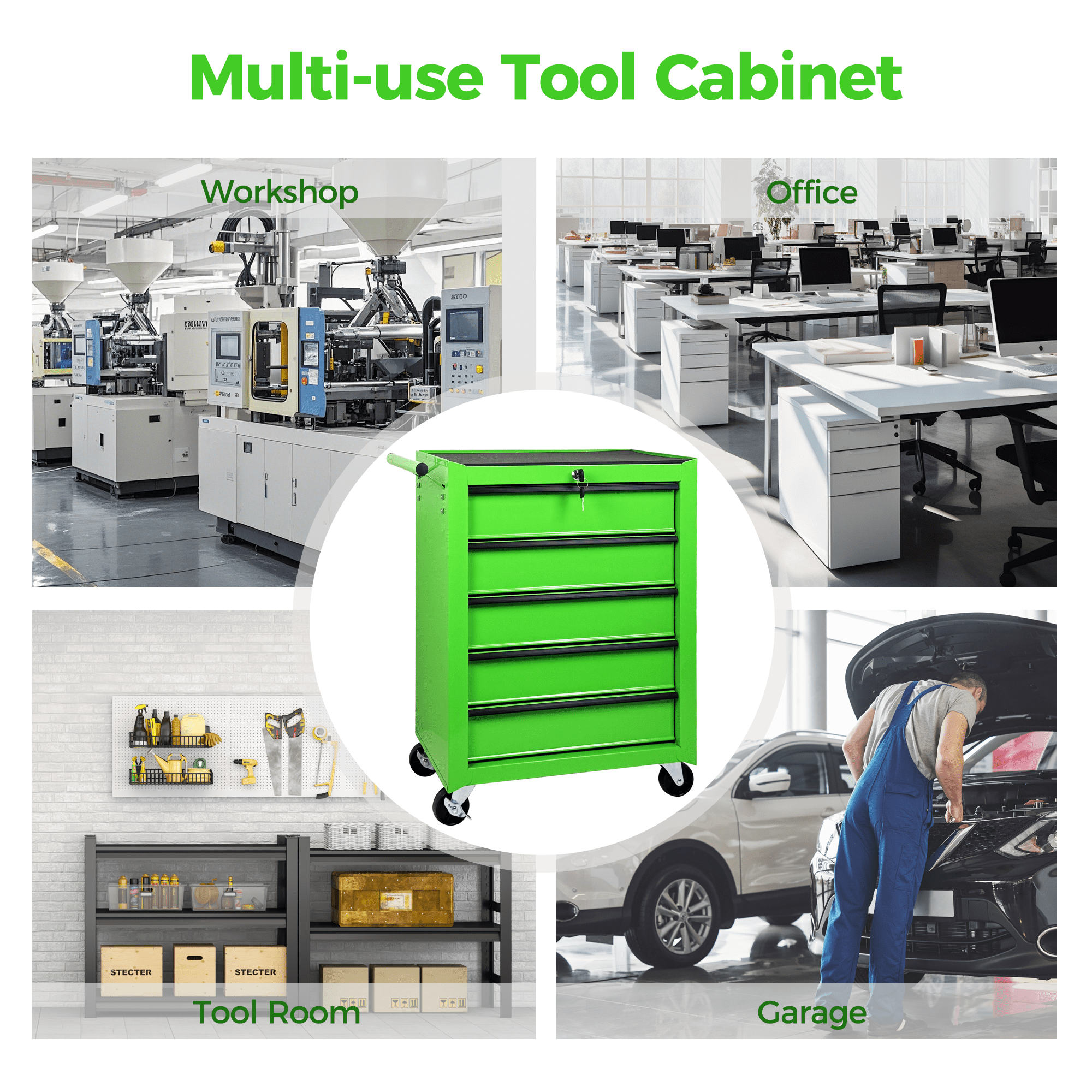 Rolling Metal Tool Chest,20 Inch 5-Drawer Tool Storage Cabinet with Lockable Casters & Steel Top Work Surface, Removable Tool Box, Mobile Tool Cart Organizer for Garage Workshop,Green