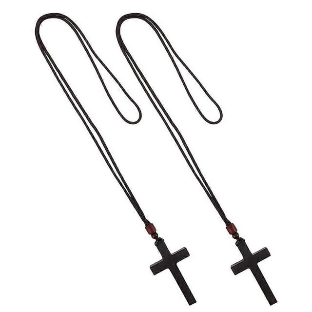 Vintage Wooden Cross Pendant for Car Hanging 2Pcs Religious Rearview Mirror Charm