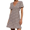 thumbnail image 2 of CEHVOM Robe Courte Décontractée pour Femme à Col en V, Manches Courtes, Imprimée, Coupe Ajustée, Style Plage, 2 of 6