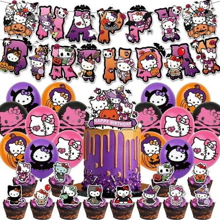 Hello Kitty Birthday Decorations, Hello Kitty Party Decorations Halloween Party Supplies Favors Include Banner, Cake Topper, Cupcake Toppers, Balloons