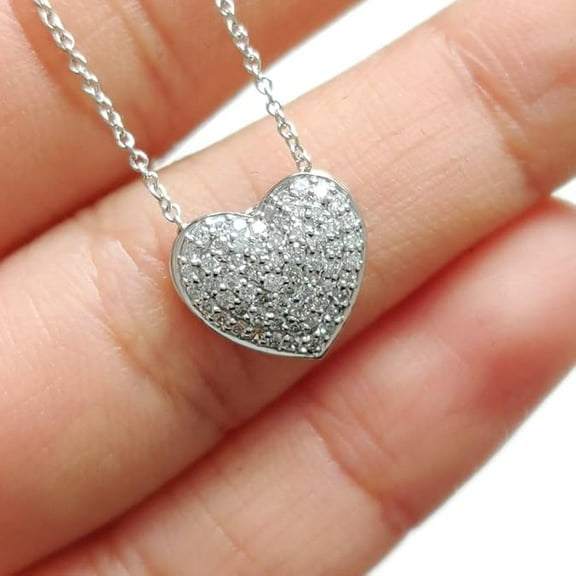 2CT Round Cut Simulated Diamond Cluster Classic Heart Pendant 925 Sterling Silver/14K White Gold Plated For Her With 18 Inch Chain