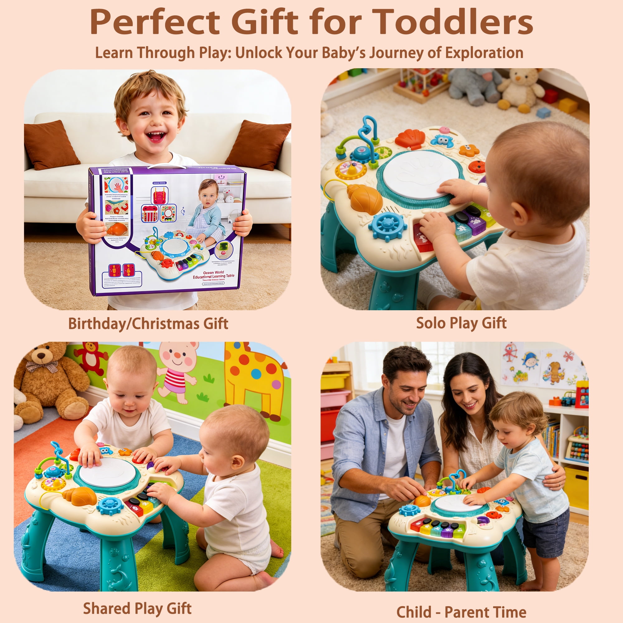 Yuyongr Musical Activity Tables for Baby, Infant Toddler Musical Learning Activity Table Interactive Toys With Lights And Music For 18M+ Boys Girls Preschool Gifts,Green
