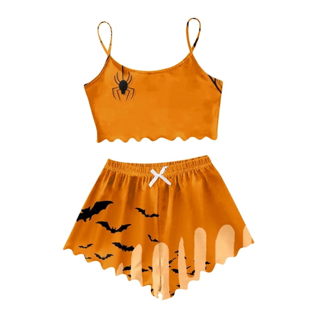 asddcavvf Ensembles de Pyjama pour Femmes 2 Pcs Imprimé Dessin Animé Halloween Ensemble de Shorts de Pyjama