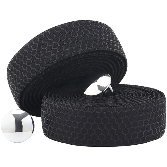2 Rolls Black Handle Bar Grip Tape PU Leather Sweat Absorbent Enhance Comfortable Bicycle Handlebar Padded Wraps Tapes with Metal Plugs Belt