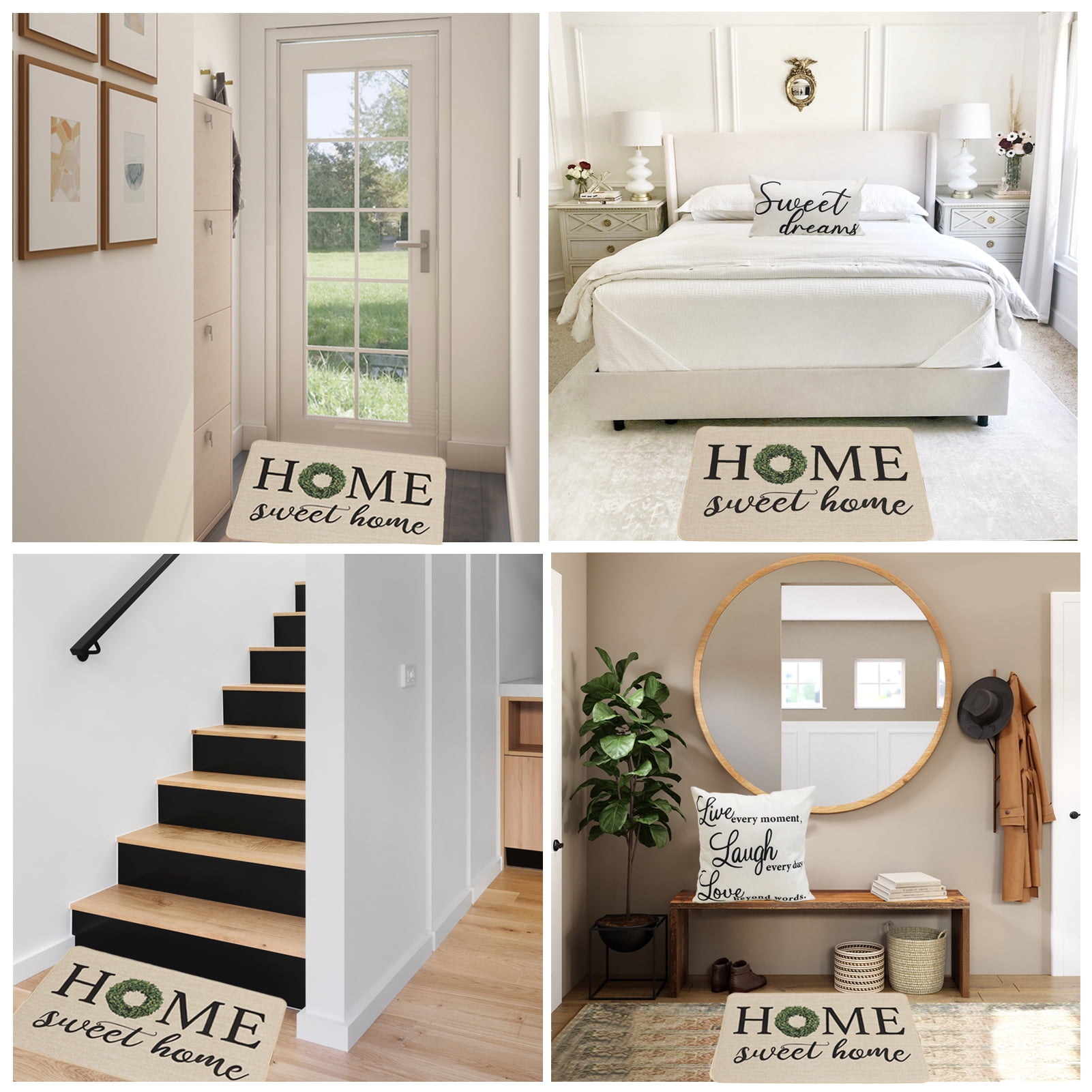 NYDECOR Welcome Mat for Front Door Rustic Farmhouse Door Mat Wreath Home Sweet Home Doormat Quote Floor Mats Rubber Non Slip Entrance Rug for Indoor Outdoor, 17" x 28"