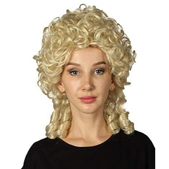 HPO Adult Women's Colonial Lady Wig | Blonde Curly Historical Wigs | Premium Breathable Capless Cap
