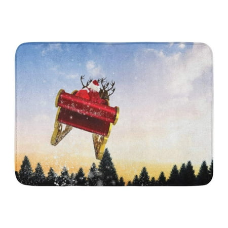 Father Christmas And His Reindeers GODPOK Father Red Reindeer Santa Flying His Sleigh Against Snow Falling on Fir Tree Forest Christmas Winter Rug Doormat Bath Mat 23.6x15.7 inch ()