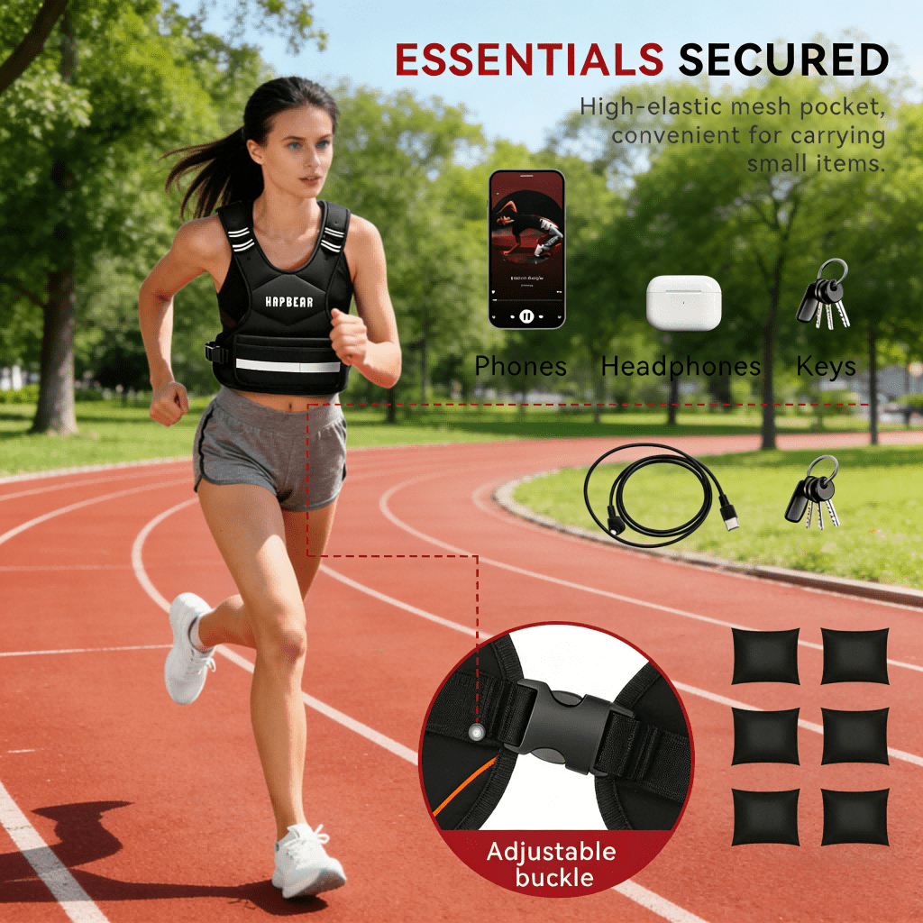 HAPBEAR Adjustable Weighted Vest for Men and Women, 4-10 lbs with 6 Ironsand Weights and Large Pocket Includes kettlebell pouch for Workout, Strength Training, Running, Walking, Weight Loss