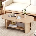 thumbnail image 3 of Wirrytor Oval Coffee Table with Storage Shelf, 2-Tier Modern Farmhouse Wood Center Table for Living Room, Natural, 3 of 10