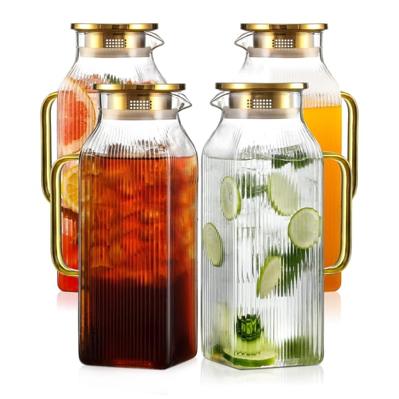 Jarra de vidrio Snuvid de 2 L, borosilicato, tapa dorada, paquete de 4