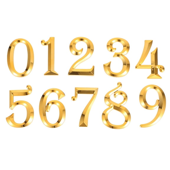 PBPBOX 10Pcs Adhesive Golden 3D House Numbers for Front Door Mailbox Durable ABS Electroplated