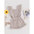 thumbnail image 3 of FEORJGP Toddler Baby Summer 2 Piece Outfit Kids Girls Sleeveless Vest Plaid Ruffle Camisole Button Square Neck Tank Tops and Elastic Shorts Infant Girl Fashion Cute Daily Clothes, 3 of 9