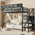 thumbnail image 2 of Newest Twin Size Loft Bed with Stairs, Metal Full Loft Bed with Storage Shelves, High Loft Bed with Wardrobe for Teens, Black, 2 of 7