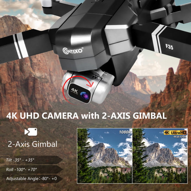 legering Assimilate Mursten Contixo F35 RC GPS Drone for Adults with 4K UHD Camera 2-Axis Self- Stabilizing Gimbal, 5000ft Fly Range, VR Compatible, Wifi Camera, FPV View,  Brushless Motor & Carrying Case - Walmart.com