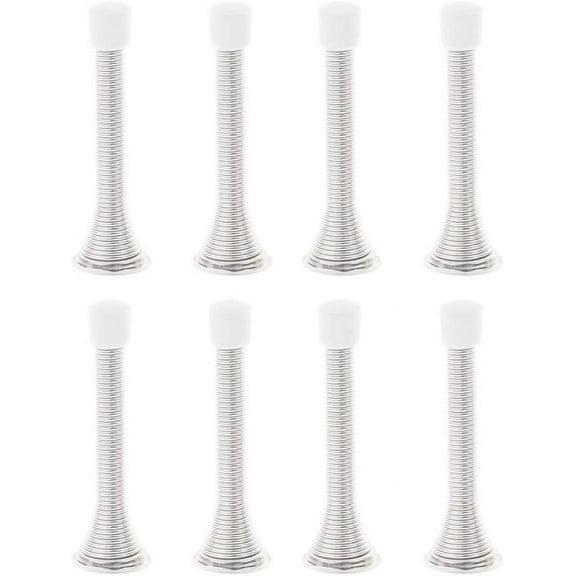 8Pcs White Spring Door Stops for Baseboard Stainless Steel Heavy Duty Flexible Door Holder for Bottom of Protector Door