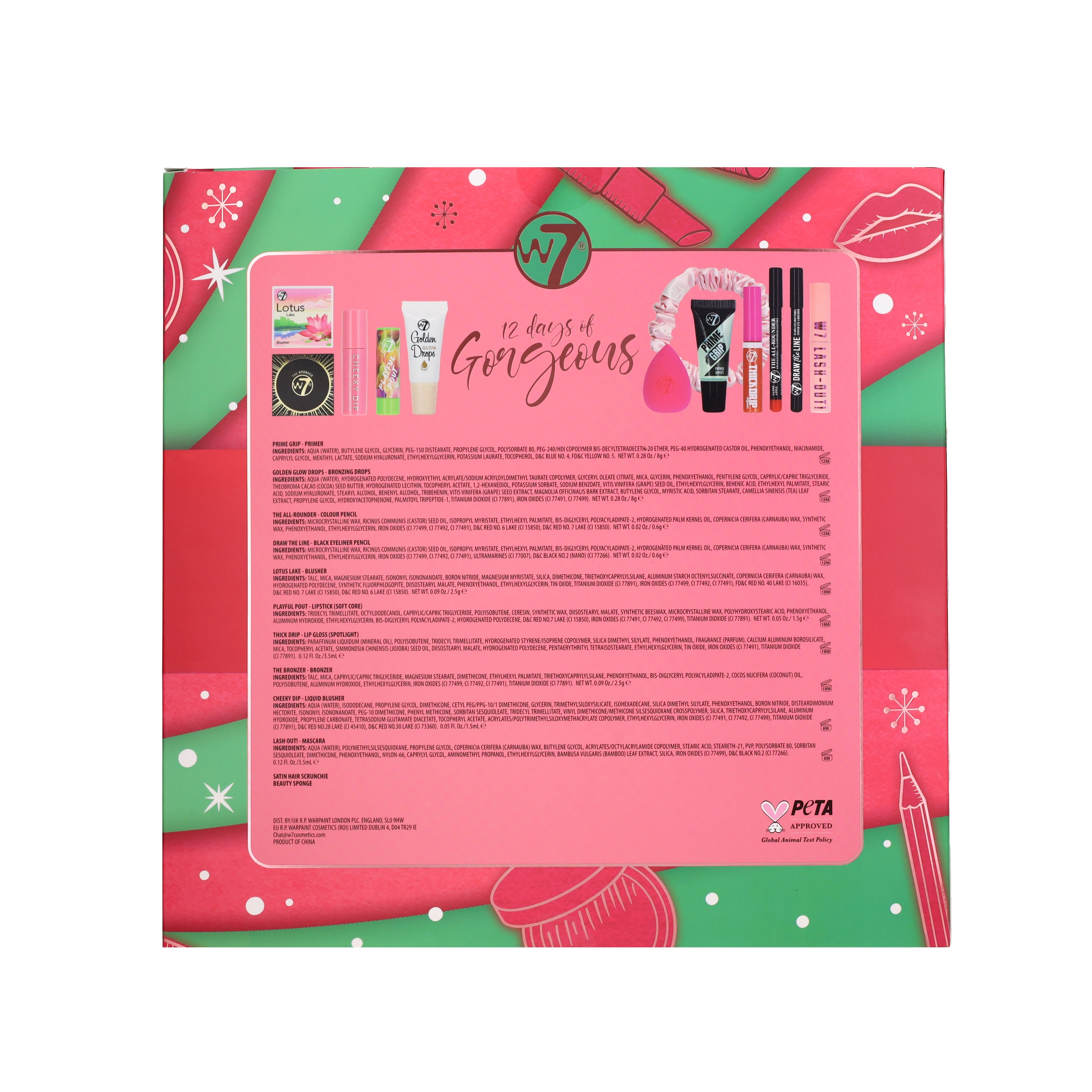 W7 12 Days of Gorgeous Advent Calendar Makeup Gift Set, 12 Pieces