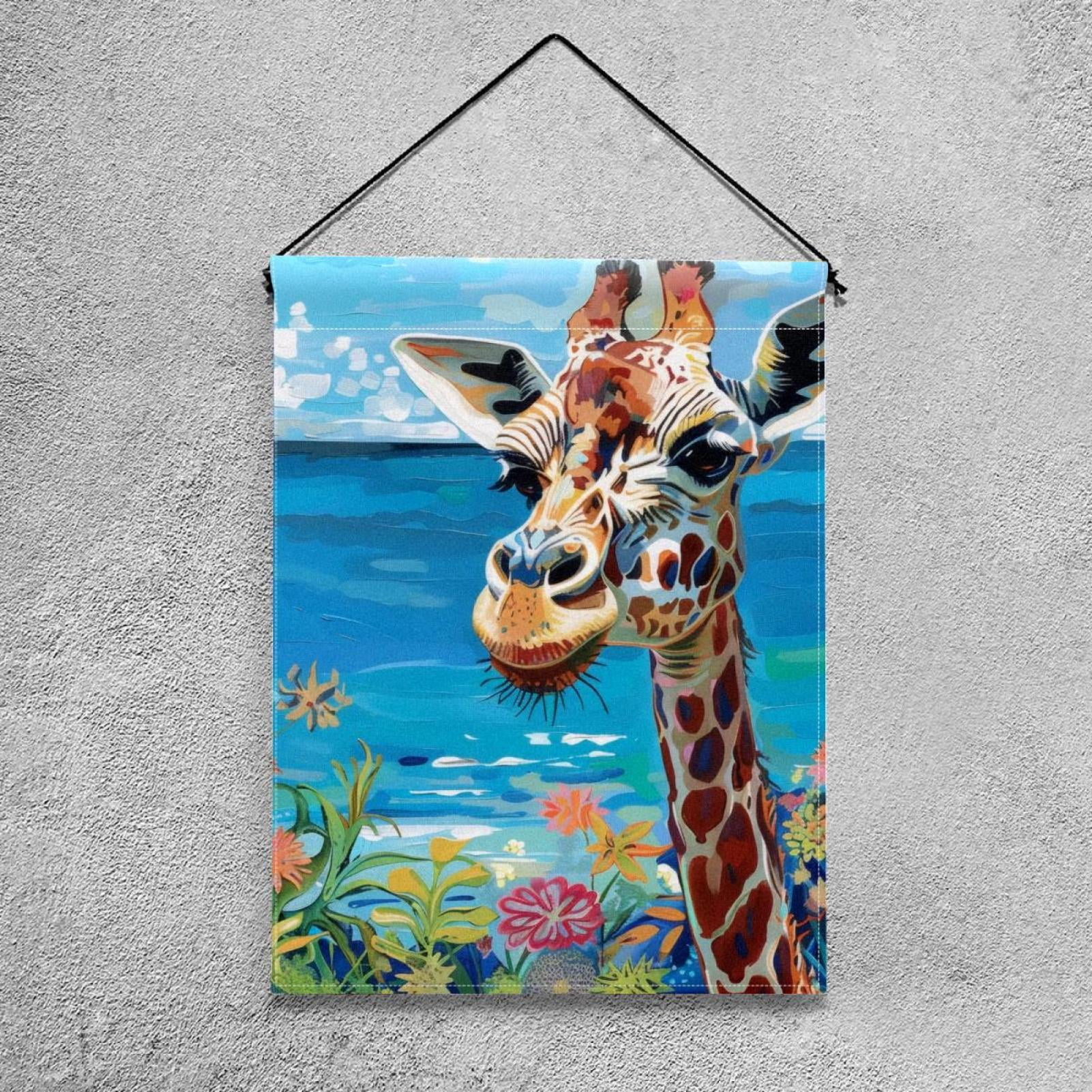 Welcome Funny Giraffe Wildlife Blue Ocean Beach Coastal Coral Garden Flag, Vertical Double Sided Small House Flag, Yard Farmhouse Outdoor Deck Veranda Lawn Decor 28x40 Inch
