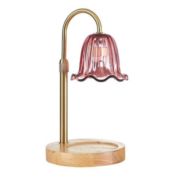 Stylehouse Home Decor Collection Pink Flower Glass Shaded Candle Warmer Lamp with Adjustable Dimmer and Timer