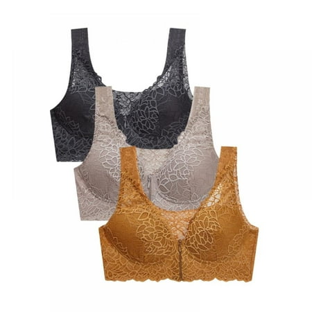 

Pretty Comy Women s Lace Gathered Bras Design of Front Zip 3Pack