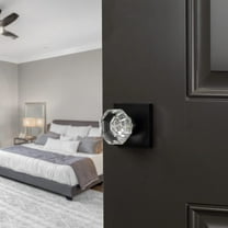 Bravura Hardware 925 Bancroft Knob Passage Lockset with Modern Square Trim Crystal Door Knob for Hallway/Closet, Matte Black