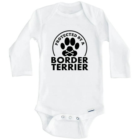 

Protected By A Border Terrier Funny One Piece Baby Bodysuit (Long Sleeve) 3-6 Months White