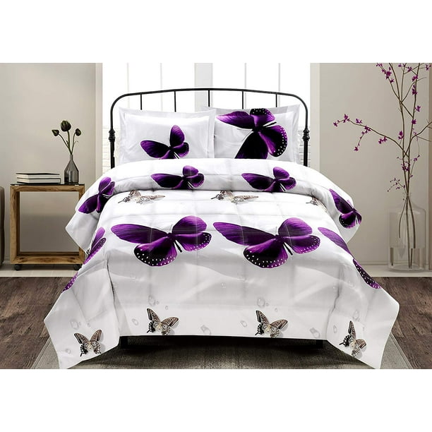 Hig 3d Comforter Set Purple, Bed Comforter Sets Queen Size