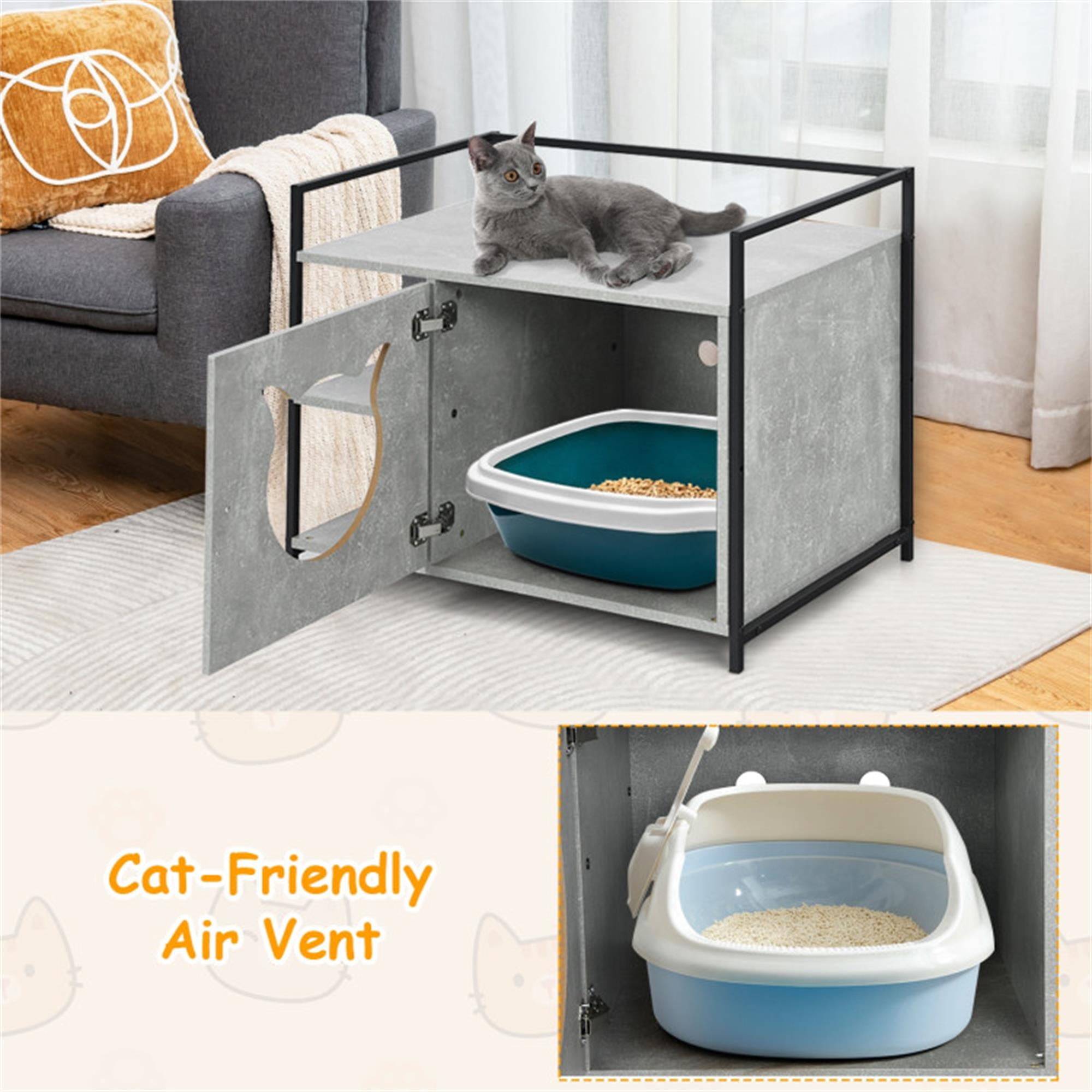 Kadyn 30" Cat Litter Box Enclosed Furniture Coffee Table for Cat House, Hidden Litterbox Enclosures Nightstand, Gray