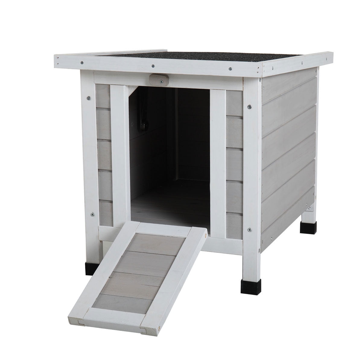 Veryke Rabbit Hutch, Wooden Rabbit Cage, Pet House Bunny Shelter with Ramp and Opening Roof, Gray Veryke Rabbit Hutch, Wooden Rabbit Cage, Pet House Bunny Shelter with Ramp and Opening Roof, Gray