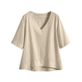 thumbnail image 4 of MuXiKeJi Clothes Tops for Women Summer V-Neck Tie Front Peasant Blouses Casual Puff Sleeve Loose-Fit Flowy Shirts Beach Vacation, 4 of 5