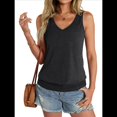 thumbnail image 3 of Womens Banded Bottom V Neck Tank Tops Sleeveless Shirts Casual Loose Fit Clothes 2025 Summer Black S, 3 of 7