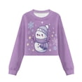 thumbnail image 4 of COEQINE Stylish Girls Crop Top Long Sleeve Crewneck Cropped Sweatshirt Comfy Sweater for Fall Winter Fashion Age 5-6 Kids Youth Teens, Snowman Snowflake Violet, 4 of 7
