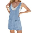 thumbnail image 2 of Robe en Denim Décontractée Sans Manches pour Femme, Col Rond, Vintage, Ample, Robe Salopette en Jean avec Poches, Bleu Pâle, L, 2 of 6