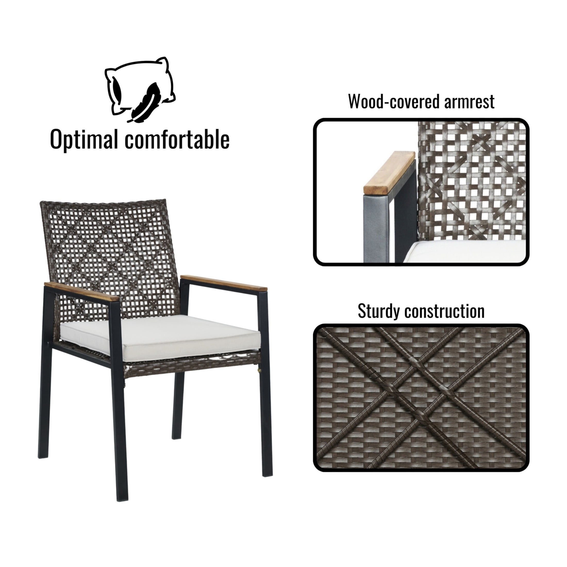 Noble House 5-Piece Outdoor Patio Dining Set, Acacia Wood & Rattan Conversation Set with Umbrella Hole, Dark Brown