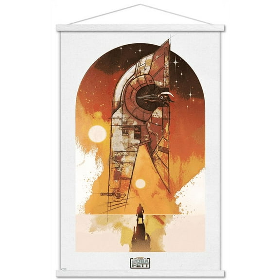 Star Wars: The Book of Boba Fett - Boba and Firespray Wall Poster with Wooden Magnetic Frame, 22.375" x 34"