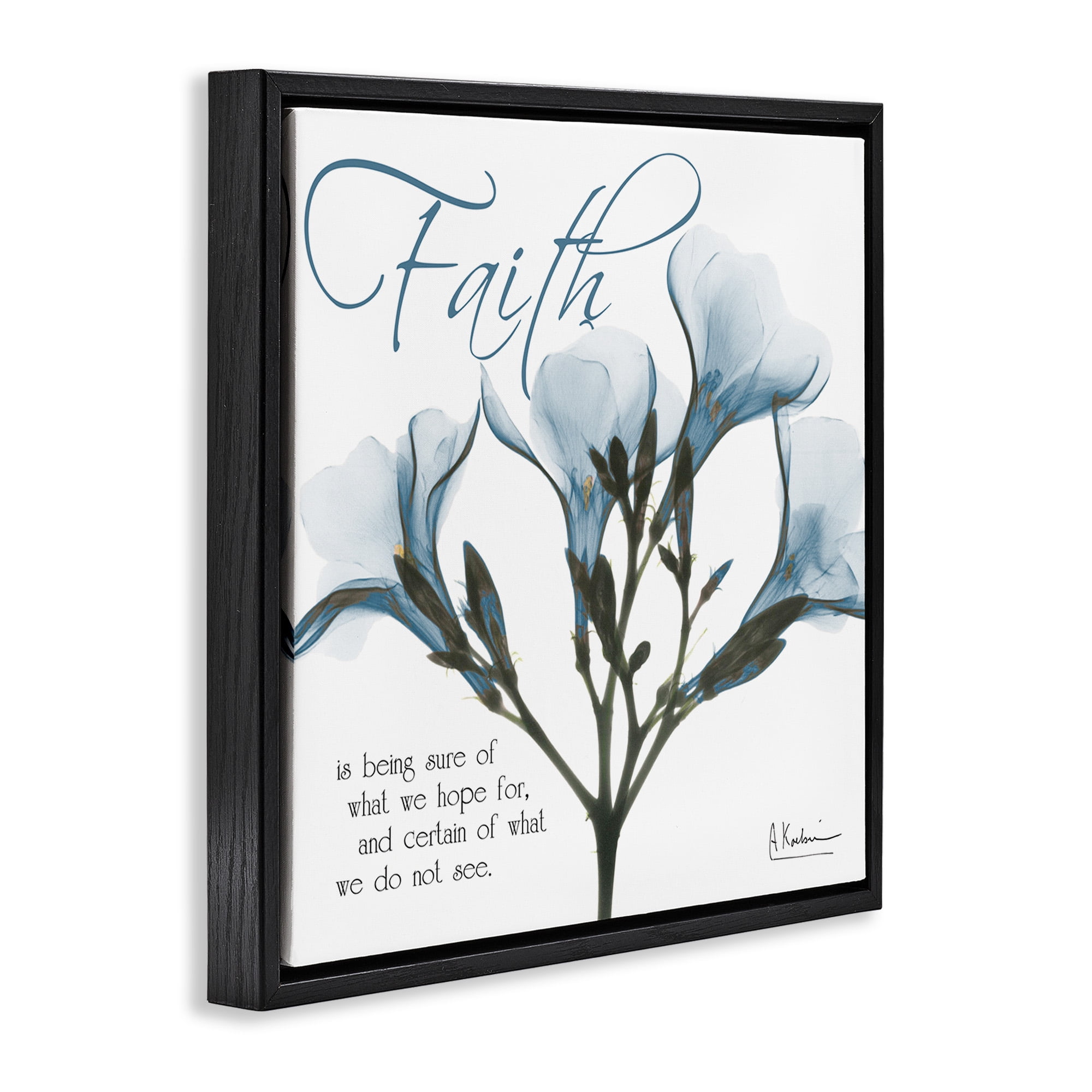 Stupell Industries Faith Phrase Flower Silhouette Typography Photography Black Floater Framed Canvas Art Print Wall Art, 25 x 25