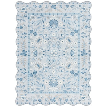Mainstays Blue Persian Faux Fur Scalloped Indoor Area Rug, 4'x5'6"
