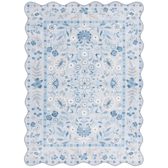 Mainstays Blue Persian Faux Fur Scalloped Indoor Area Rug, 4 ft x 5 ft 6 in