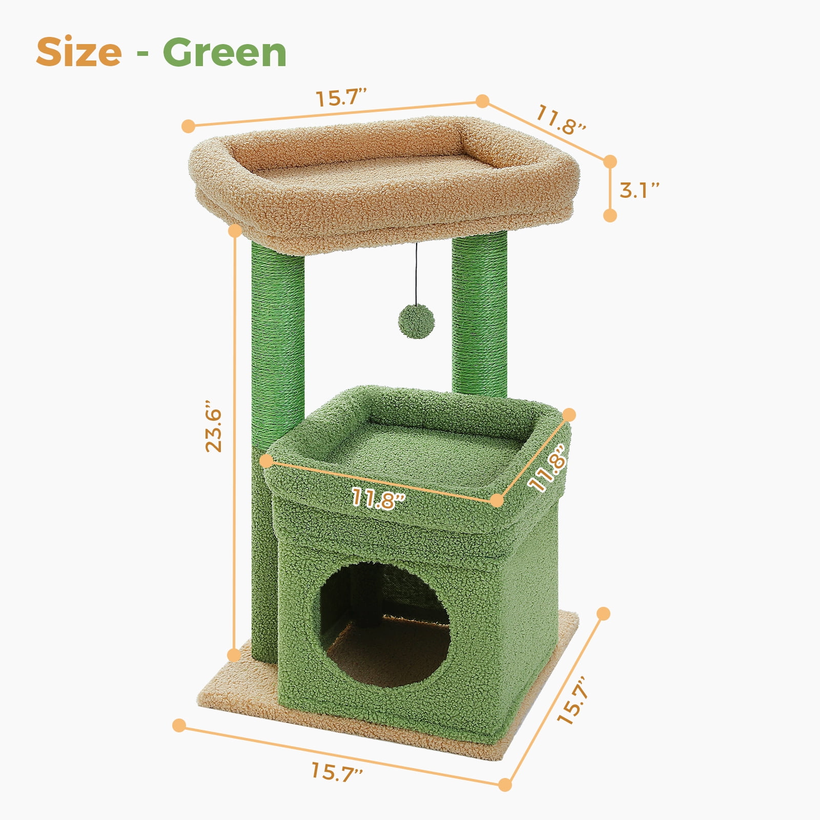 Pefilos 27" Cat Tree Tower for Indoor Cats with Scratching Posts, Climbing Cute Cat Condo, Cat Tree House, Green