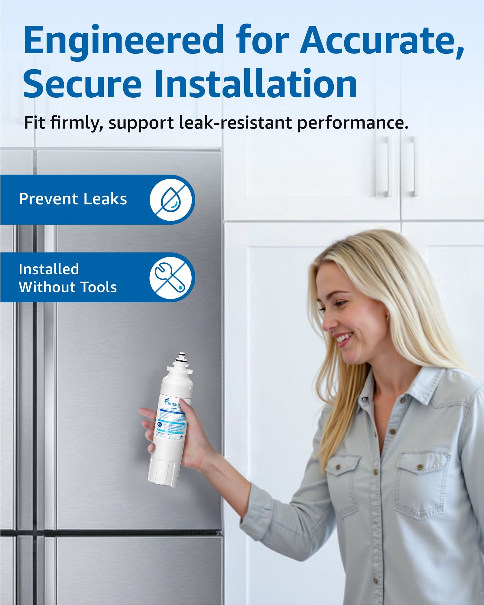 Filterlogic ADQ73613401 Refrigerator Water Filter, Replacement for LG® LT800P®, LT800PC, ADQ736134, ADQ73613402, LSXS26326S, LSXS26366S, LMXS30776S, LSXS26366D, LMXC23746S, 46-9490, 469490, Pack of 6