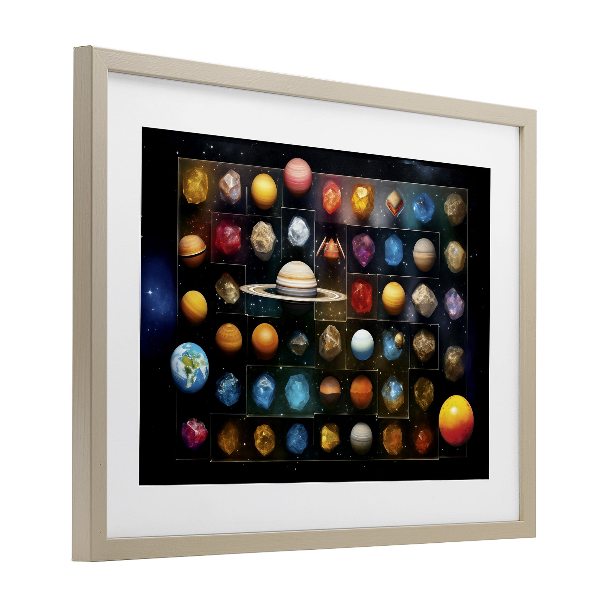 Stupell Industries Celestial Gems & Planets Birch Framed Print Under Glass, design by Ray Powers