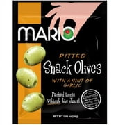 Mario Camacho Foods Pitted Snack Olives, Seasoned Green Garlic Olives, 1.05 Ounce, Pack of 12