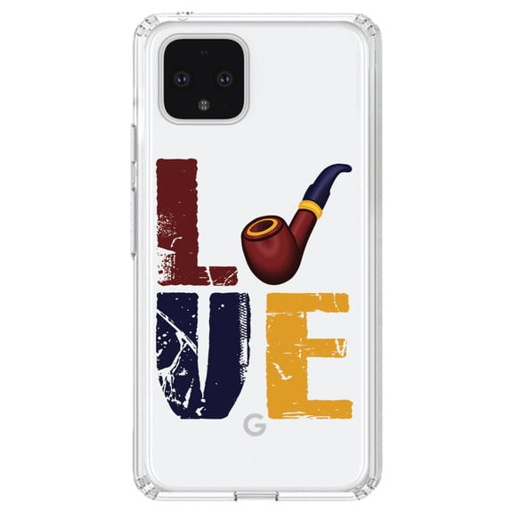 DistinctInk Clear Shockproof Hybrid Case for Google Pixel 4 (6.1" Screen) - TPU Bumper Acrylic Back Tempered Glass Screen Protector - Love Pipe Smoking