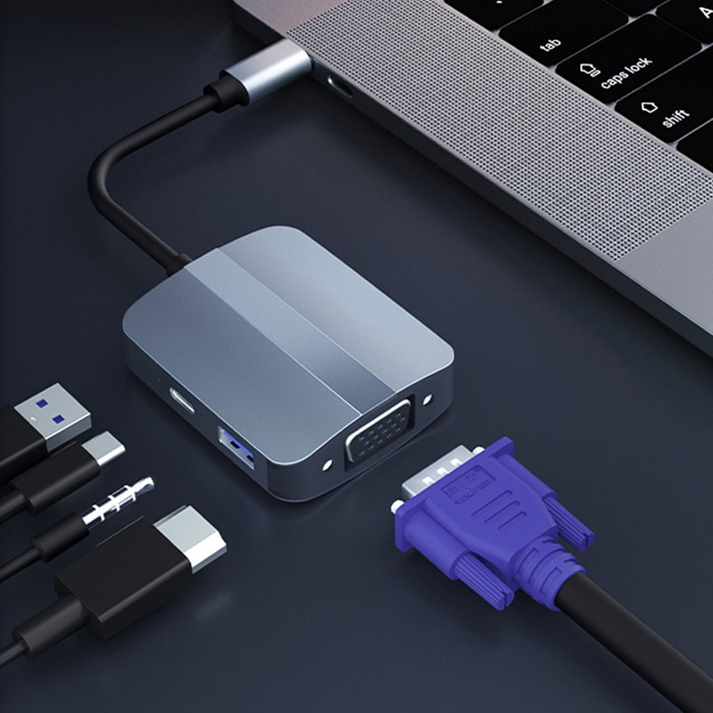 PatungKu 5 in 1 USB C Docking Station Multiport Adapter Multiple Port 3.5mm VGA HDTV