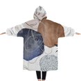 thumbnail image 2 of Oversized Wearable Blanket Hoodie,Blue Boho Abstract and Plant Pattern Sherpa Blanket Hoodie with Super Pockets,Super Warm Fuzzy Pullover for Women & Men, 2 of 6