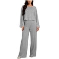 thumbnail image 2 of CHUMUD Two Piece Sets for Women Petite Wide Leg Pants Set Summer Outfits Long Sleeve Top Trousers Lounge Matching Sets Casual Going Out, 2 of 6