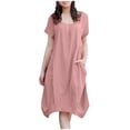 thumbnail image 2 of Robes d'Été pour Femmes 2024 Mode Femmes Été Décontracté Col Rond Uni Manches Courtes Robe avec Poches Vestidos Elegantes de Mujer Para Fiesta, 2 of 8