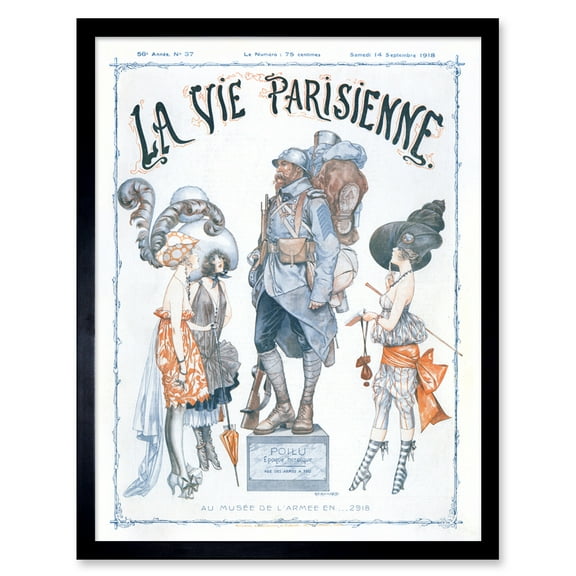 Vintage French Fashion La Vie Parisienne Army Museum Poilu Magazine Cover Art Print Framed Poster Wall Decor 12x16 inch